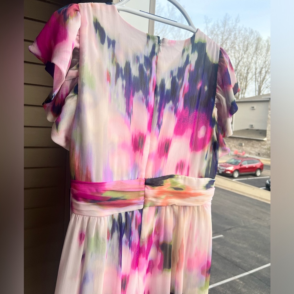 🆕🌸🪻🌿DKNY Watercolor Floral Light Casual Party Chic Summer Maxi Dress Size 8 - Picture 8 of 17